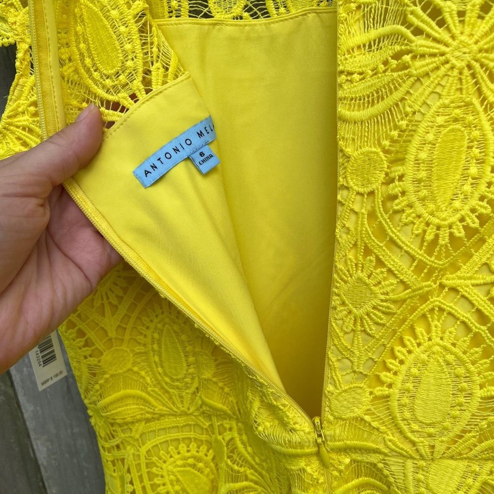 ANTONIO MELANI Sunny Yellow Lace Midi Dress - Picture 6 of 9